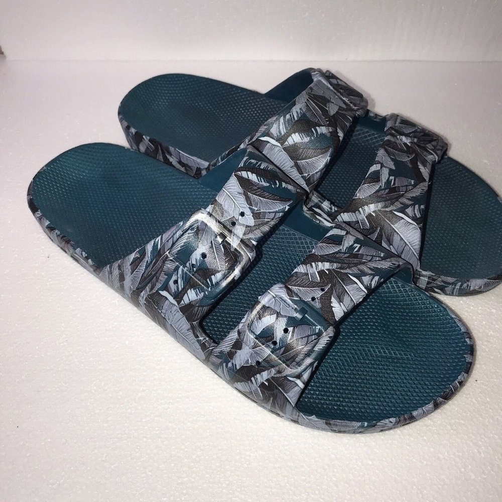 Freedom Moses Sandal Hawaii teal blue palm leaves 42/43 Women US 11/12 Men‎ 9/10 - Picture 5 of 6